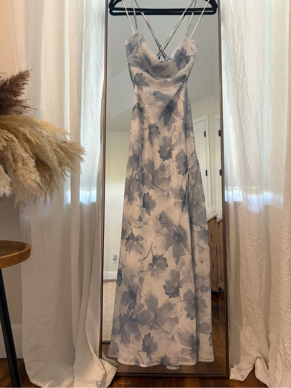 12th Tribe Blue and White Floral Cowl Maxi Dress
